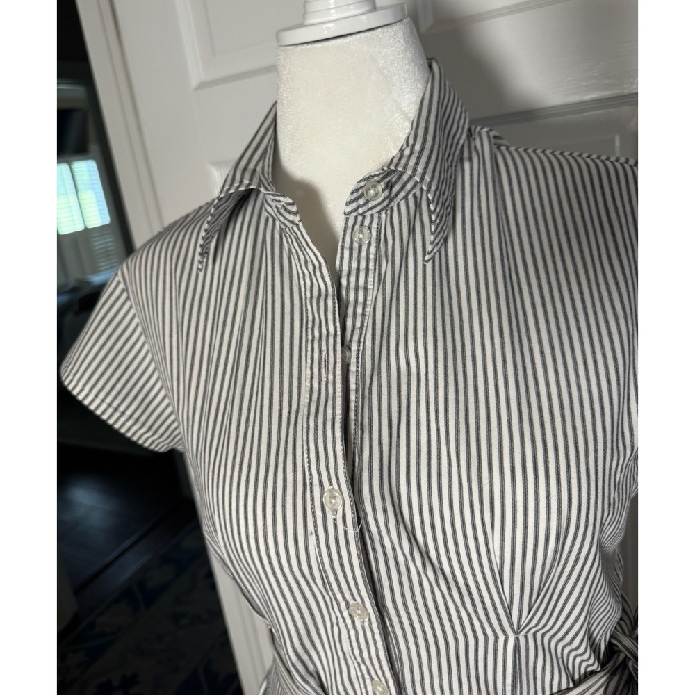 norma kamali Drop Waist Black Ticking Dress Large Cotton Spring Work Must Have - Picture 5 of 10
